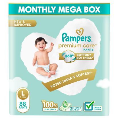 Picture of Pampers Premium Care Pants, Large size baby Diapers, (L) 44 Count, 9-14kg Softest ever Pampers Pants
